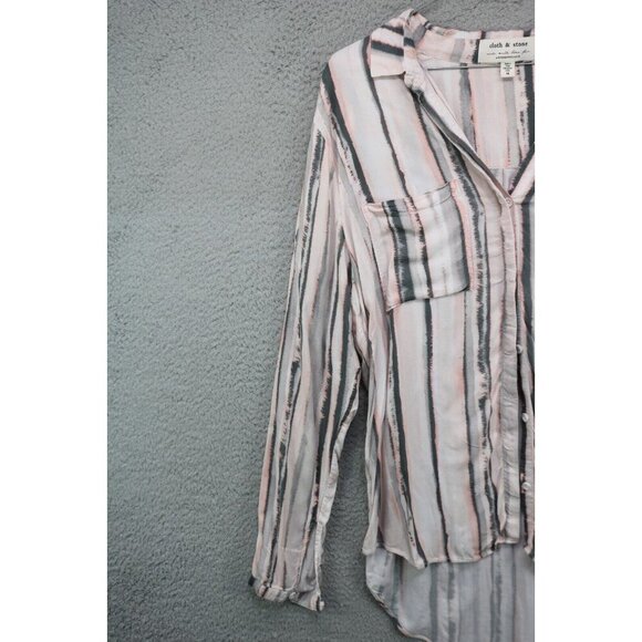 Cloth and Stone Anthropologie Long Sleeve Striped Button Up Top-Medium-Hi Lo - Picture 3 of 11